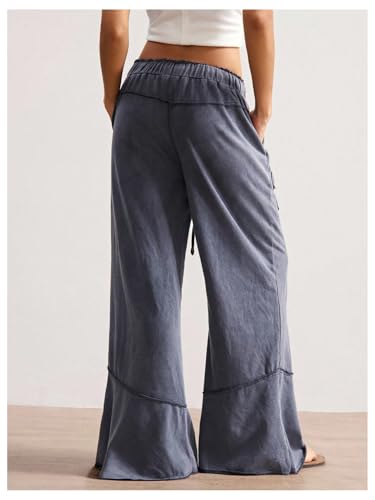 Women's Floral Patchwork Pants Wide Leg Baggy Pants Drawstring Waist Long Trousers with Pockets2