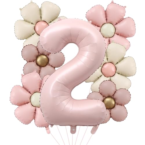 DazzJoy Geburtstagsdeko 2 Jahre Mädchen mit Gänseblümchen Folienballon,...