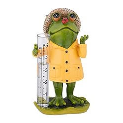 Relaxdays Pluviómetro Decorativo, con Figura Rana,...: Diseño: tierno pluviómetro decorativo con figura de rana con impermeable para decorar tus exteriores Analógico: la escala del medidor de lluvia indica hasta 12 cm o 5" de agua. Volumen de 40 ml aprox. Para exterior: pluviómetro de jardín resistente a...