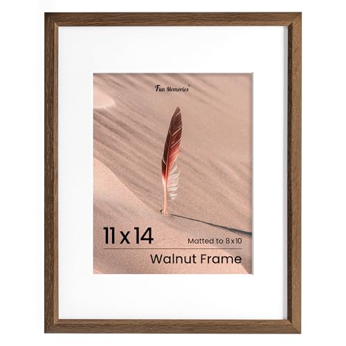 Fun Memories 壁用 11x14インチ オークフォトフレーム 11x14インチ マット仕上げ 8x10インチ 無垢材ポスターフレーム ウォールアート写真やプリント用 (ウォールナット、1パック)