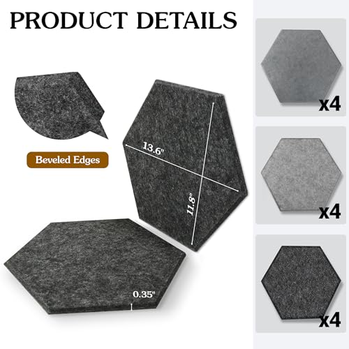 Image of Acoustic Panels, Magrowill 12-Pack Soundproof Wall Panels 14 X 12 X 0.4 Inches, Sound Absorbing Panels with Full Self-Adhesive, Interior Wall Decor Felt Tiles Board