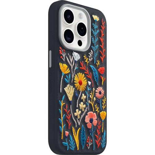 Image of OtterBox iPhone 15 Pro Symmetry Series Cactus Leather Embroidery for MagSafe - Enchanted Garden Blue