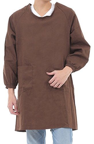 Hachigo(ハチゴウ) 割烹着 ポケット付 長袖 ユニセックス (04.ブラウン×シンプル)