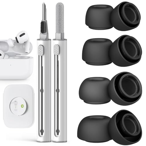 Pohgelan Compatible with AirPods Pro 2nd/1st Generation Replacement Ear Tips,with Noise Reduction Holewith and Cleaner kit,Built-in dust Guard Screen,for USB-C Charging Case,4 Sizes (XS/S/M/L)-Black