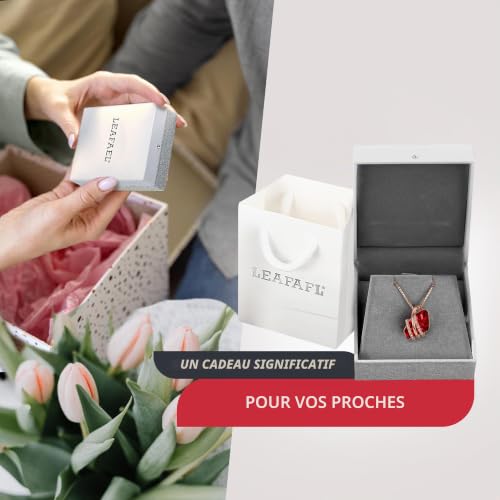 Leafael Collier Cadeau Saint-Valentin pour Femme, Pendentif Souhaiter Pierre de Naissance avec Cristal, Bijou pour Elle, Maman ou Épouse, Plaqué Or Rose 18K / Argenté, Chaîne 18 + 2" – vue 6