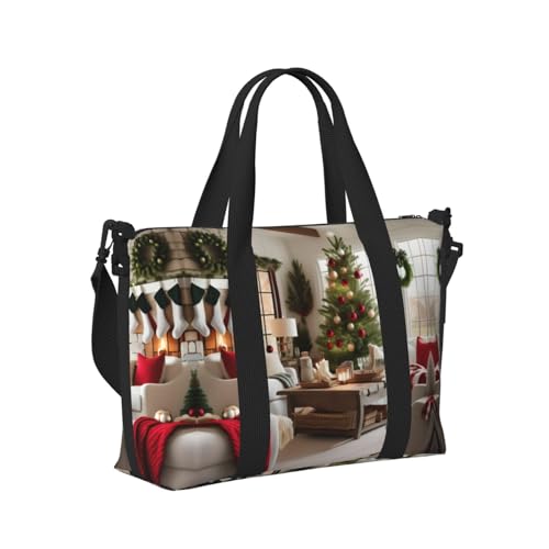 Travel Duffle Bag Weekender Bag Carry On Tote Bag Sport Gym Bag for Women Men Farmhouse Christmas Print3