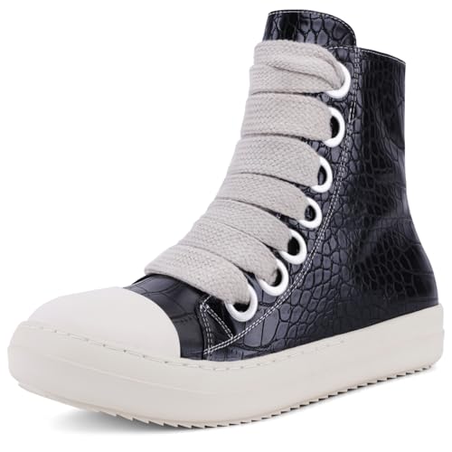 Image of IMPREMEY Women's High Top Sneakers Lace Up PU Leather Shoes with Thick Soles and Zipper, Fashionable Walking Shoes