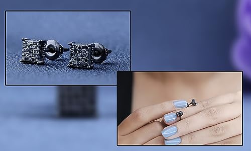 Dazzlingrock Collection Round Black Diamond Cube Shaped Screwback Unisex Stud Earrings (0.26 ctw, Color Black, Clarity Opaque) in Black Plated Sterling Silver3