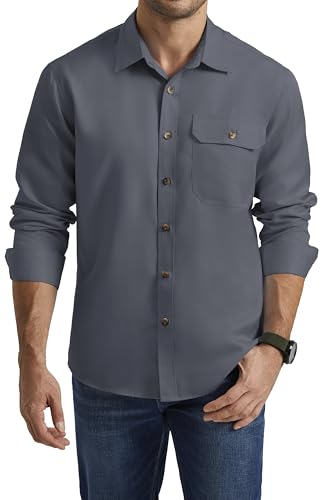 Enlision Camisas Hombre Manga Larga Casual Camisa Gris de Algodón No Plancha para Hombre con Bolsillo Regular Fit XL