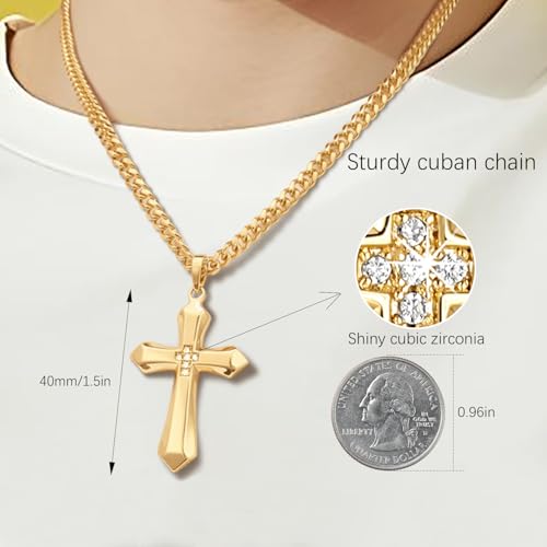 GIORGIA GIBBS Mens Cross Necklaces 14K Gold Cross Necklace for Men Gold Crosses Pendant for Mens with Cubic Zirconia Sharp Lines and Sleek Geometric Form Crosses Pendant Chain for Men 20/22 /24 Inch2