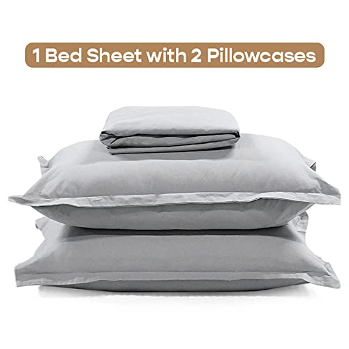Image of SleepyCat 200TC Percale Fitted Sheets with 2 Pillowcases | 100% Breathable Cotton Bedsheet | Cool & Crsip Feel | 360 Elastic Grip for Easy Tuck| Dolphin Grey, Queen Size, 78x60 Inch