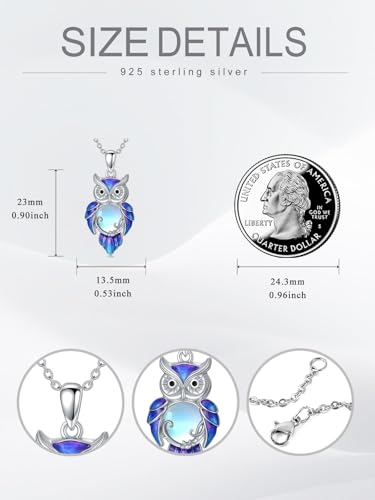 Owl Necklace for Women 925 Sterling Silver Moonstone Animal Heart Pendant Necklace Jewelry Birthday Gifts for Women4