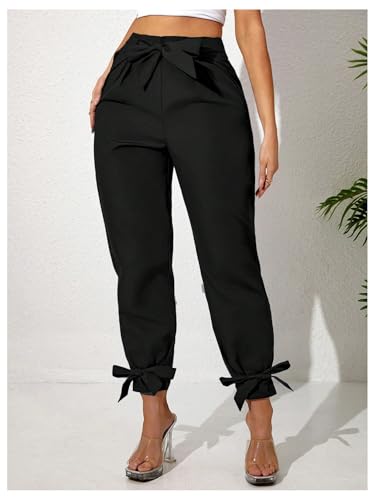 Floerns Women's Plus Size Bowknot Elastic High Waisted Pants Elegant Skinny Trousers4