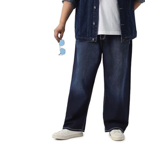 Image of Urbano Plus Men's Loose Baggy Fit Washed Jeans Non-Stretchable
