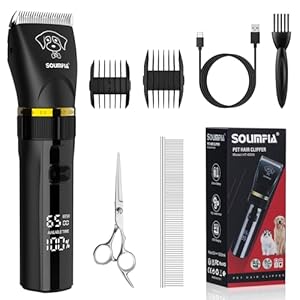 Solimpia Upgraded Dog Clippers, Dog Grooming Kit with LCD Display, Heavy Duty Dog Trimmer, Detachable Low Noise Rechargeable Cordless Electric Quiet Shaver Set for Dogs Cats Pets