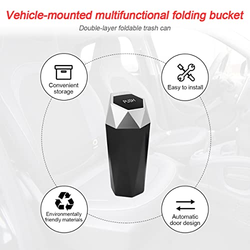 Image of 2 Pack Mini Portable Car Trash Can with Lid, Style 2, Silver