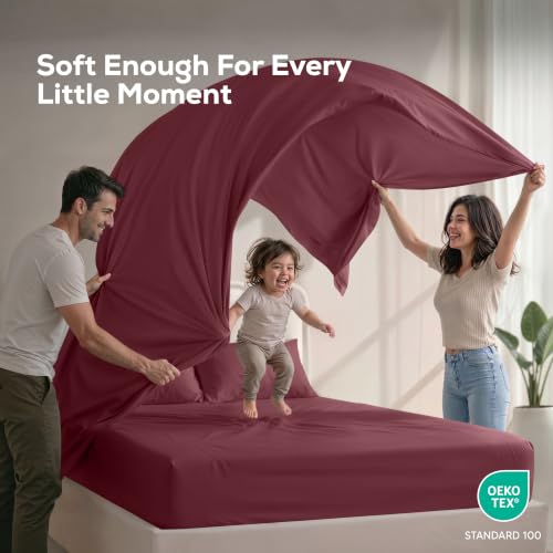 Image of Utopia Bedding Bed Sheet Set - Soft Brushed Microfiber Fabric - Shrinkage & Fade Resistant - Easy Care (King, Burgundy)