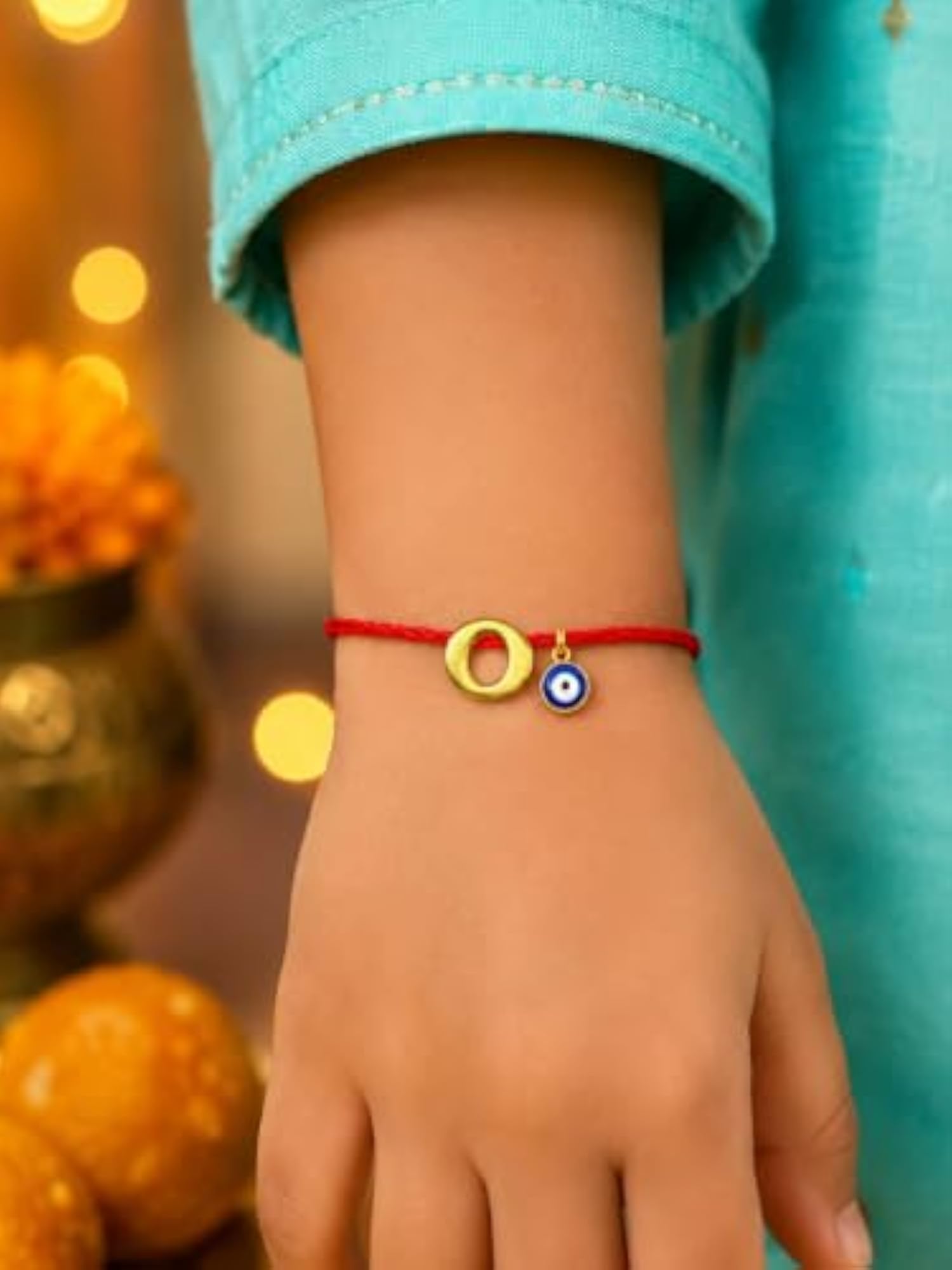 O Letter Gold Plated Initial Charm Rakhi Bracelet for Bhai