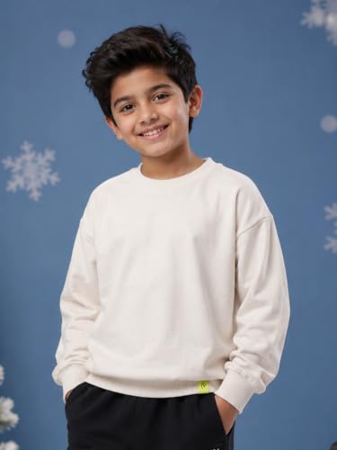 Image of KiddoPanti Boys Solid Round Neck Full Sleeve Fleece Sweatshirt | 60% Cotton 40% Polyester | Soft Warm Winter Pullover | Ribbed Cuffs & Hem | Casual Winter Sweatshirt for Kids