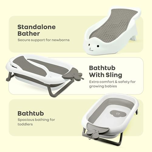 Image of R for Rabbit Bubble Double Bunny Bath Tub Convertible Safe Ergonomic Detachable TPE Sling Foldable Travel-Friendly Weight Up to 20 kg 0-3 Years Baby Girls Boys Kids Bather Bathtub (Grey)