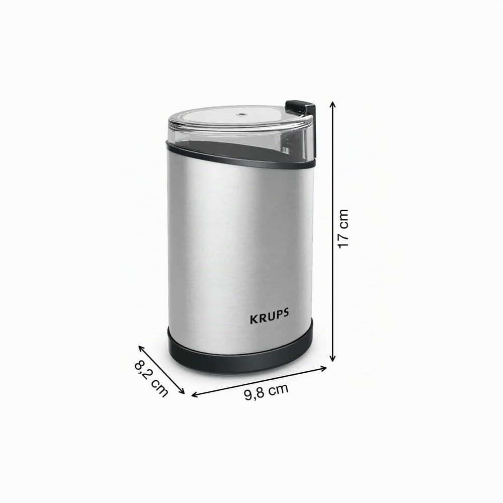 Krups Fast Touch GX204D Moulin à café électrique en acier inoxydable avec 200 W de puissance, noir, 75 g