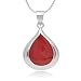 925 Sterling Silver Natural Red Sea Bamboo Coral Inlay Teardrop Pendant Necklace, 18" Chain