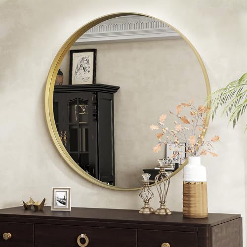 Koonmi runder Wandspiegel 76 cm, tiefer Metallrahmen, Gold – Ansicht 2