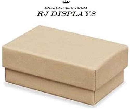 RJ Displays - Paquete de 100 cajas rellenas de algodón de cartón marrón kraft para joyas, anillos, aretes, colgantes, dijes, gemelos, joyas
