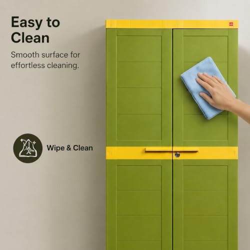 Image of Cello Novelty Big Bookshelf, Green & Yellow | 2 Dustproof Doors | Space Saving Cupboard | Plastic Book Shelf | Multipurpose Book Shelf for Home, Office | Book Organizer for Library