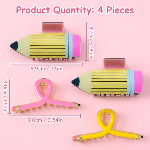 Set de 4 pinzas para cabello diseño lápiz escolar miniatura 2