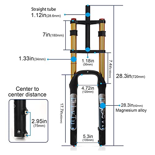 Lvtu Snow Bike Front Fork 26 Inch 4.0 Fat Tire Double Shoulder For Mountain Bike Beach Shock Absorber Bicycle Suspension Fork 135Mm (Color : Black Gold) #TOP1