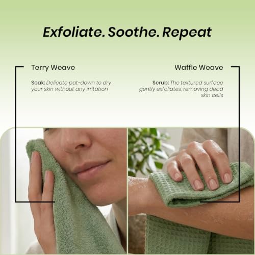Image of Mush Bamboo Dual Texture Waffle Terry Hand Towel Set of 2 | Ultra Soft, Highly Absorbent, Quick Dry | Hand Towels for Bathroom, Gym & Travel (40x60 cm, 450 GSM) Olive Green