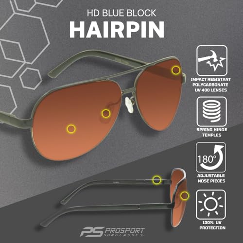 Image of proSPORT Blue Light Blocking Sunglasses - HD Copper Amber Metal Aviator Reduce Eye Strain Better Sleep