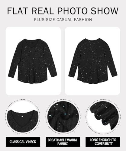 Image of RITERA Plus Size Sweater, Ribbed Long Sleeve Solid Top for Women | Soft vertical ribbed knit, modest V neck, loose long sleeves, curved swing hem, slimming casual layering top for curvy women