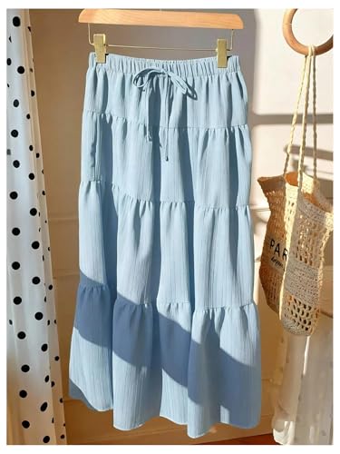 Image of Verdusa Women's Long Maxi Skirt Boho Flowy Flared Ruffle Skirts 2026 Beach Vacation Summer Going Out Outfits