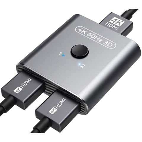 HDMI Switch 4K 60Hz [Ultra Slim] HDMI Splitter, Bidirectional 4K HDMI Switcher 2 in 1 Out, Aluminum Splitter Ultra HD 4K 1080P 3D HDR Compatible for Apple TV, Xbox, PS5/4/3, Roke, Blu-Ray Player Cover