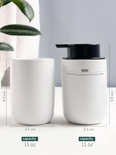 Image of Bosilunlife Soap Dispenser and Toothbrush Holder Set - 11Oz Dish Hand Soap Dispenser Pump Ceramic Bathroom Counter Soap Toothbrush Holder Set White Bathroom Accessories Set