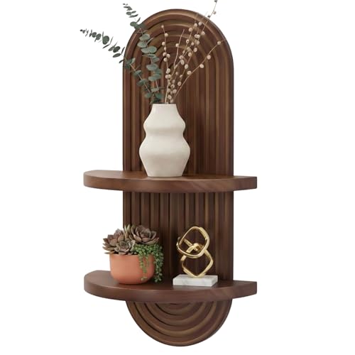 SweetSage Mordern Wall Shelf with Arched Mid Century Art Boho Decor Design Floating Shelves for Home Bedroom Living Room Farmhouse Display Wall Plant Holder Decoration 22 x 11.8 Inch Walnut
