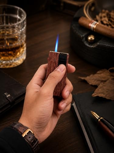 Image of Refillable Butane Cigarette Lighter with Premium Wood Texture Design Pocket Gas Lighter