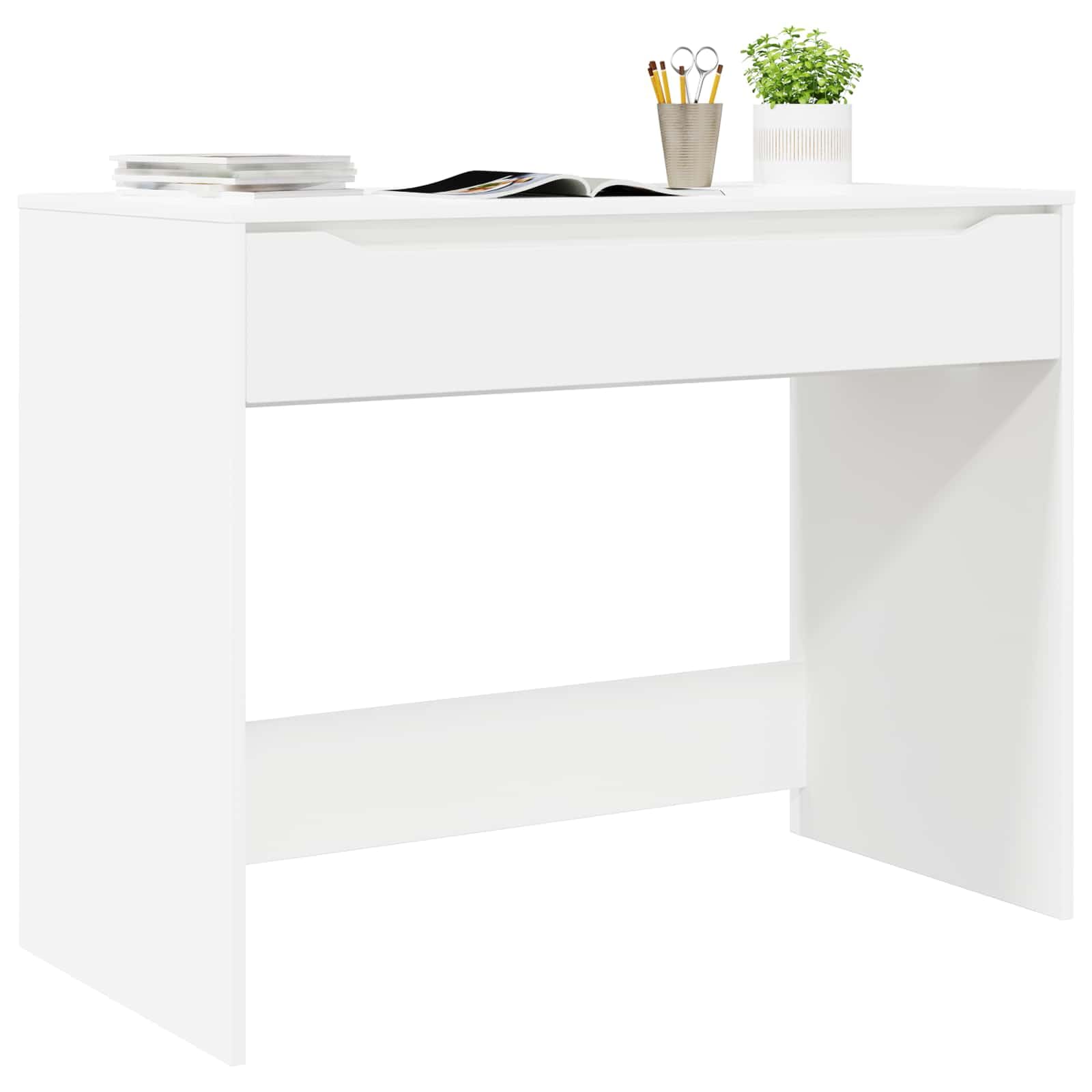 Scrivania bianca con cassetto in legno costruito 100 x 50 x 78 cm