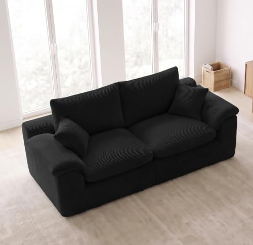 Image of 78 inch Loveseat Sofa, Small Boneless Couch for Living Room, Black