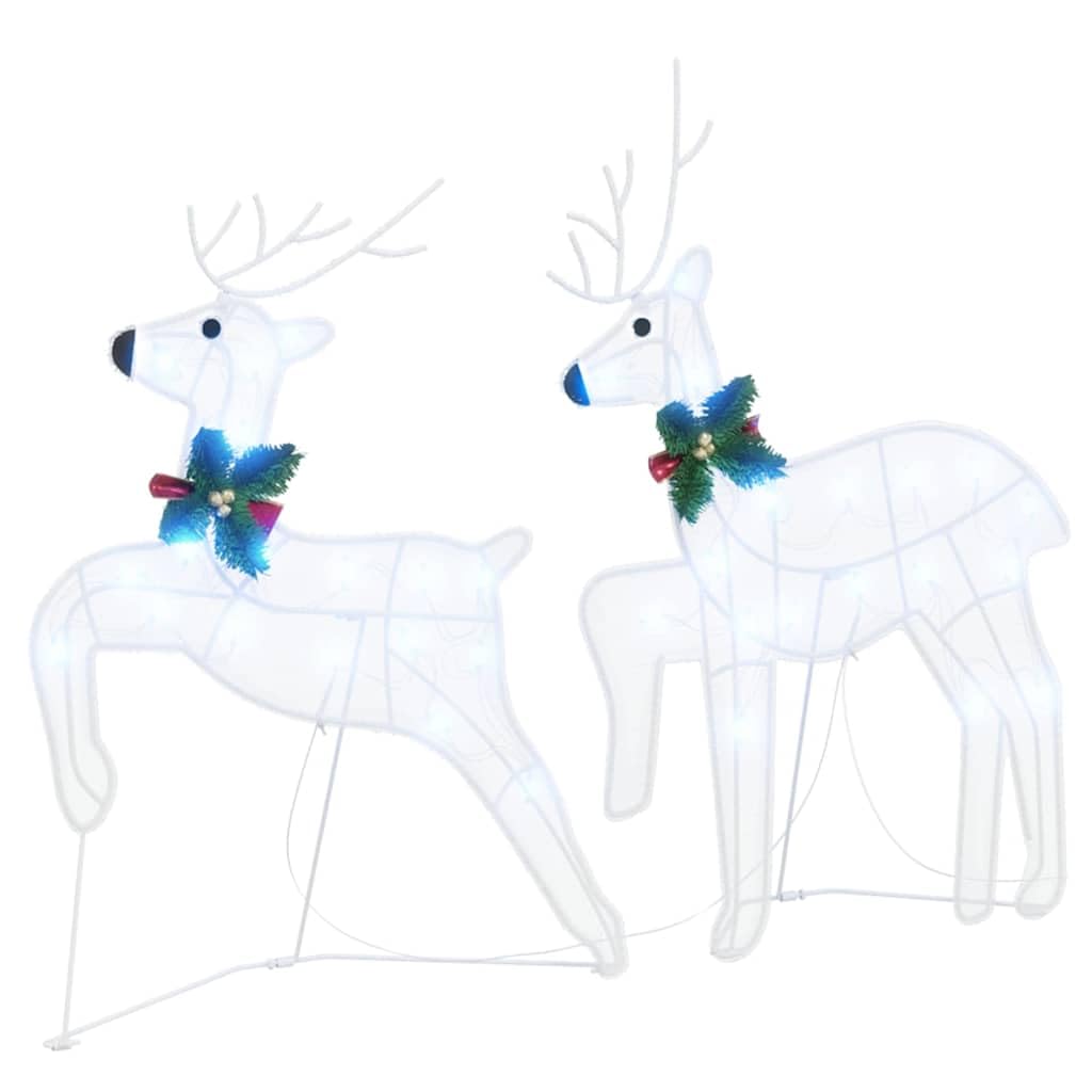 2 renne a LED, decorazione in tessuto bianco freddo, alimentazione USB, illuminazione natalizia per interni ed esterni protetti, stile art déco durevole, decorazione invernale festosa, 45 x 19 x 65 cm