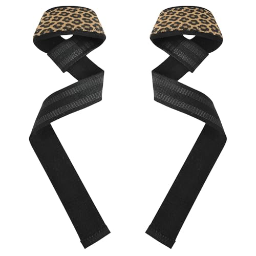 STAYTOP Brown Leopard Print Texture Wrist Straps for Weightlifting,Lifting Straps with Neoprene Cushioned Wrist Padded and Anti-Skid Silicone for Strength Training,Bodybuilding,Deadlifting