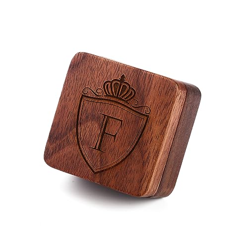 Image of Mens Initial Silver Cufflinks A-Z Alphabet Letter Steel Cuff Links with Engraved Walnut Wood Box Groom Groomsman Wedding Set