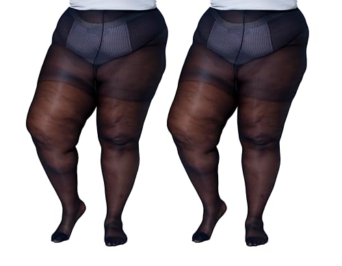 Image of Silky Toes Plus Size 20D Sheer Pantyhose for Women | 1-4 Pairs Durable Queen Tights with Reinforced Toe, High-Waist Stockings