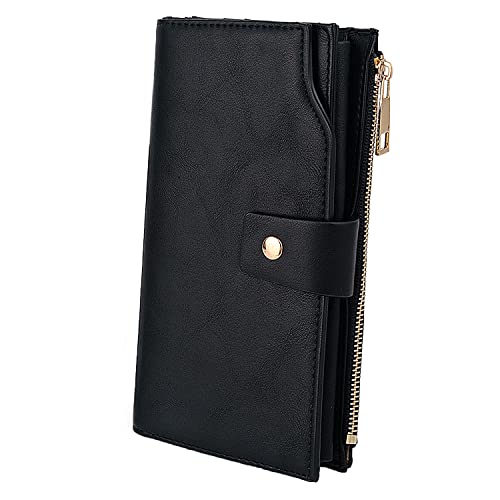 Image of UTO Wallet Women Vegan Leather Wristlet Snap Long Purse Credit Card Holder Elegant Clutch
