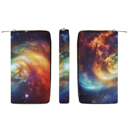 Gorgeous Galaxy Print Long Wallet for Women Men PU Leather Card Holder Organizer with Zipper Coin Pocket & Cash Slots3