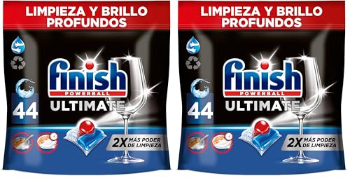 Finish Powerball Ultimate Limpieza y brillo profundos, Pastillas para el lavavajillas, 44 pastillas (Paquete de 2)