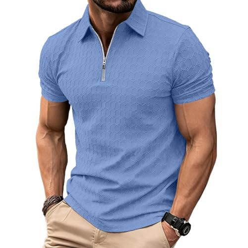 Polo para hombre texturizado manga corta, ligero y ajustado para verano, estilo casual para golf y playa miniatura 1