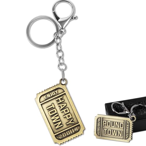 APLUSWER Pound Town Keychain Ticket to Happy Town Keyring Gift for Birthday Anniversary Valentine's Day, Backpack Accessories Car pendant Unique Keyrings Birthday Gifts for Men Women Friends